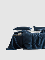 Parure de lit en soie 25 Momme 220x240 - Bleu nuit