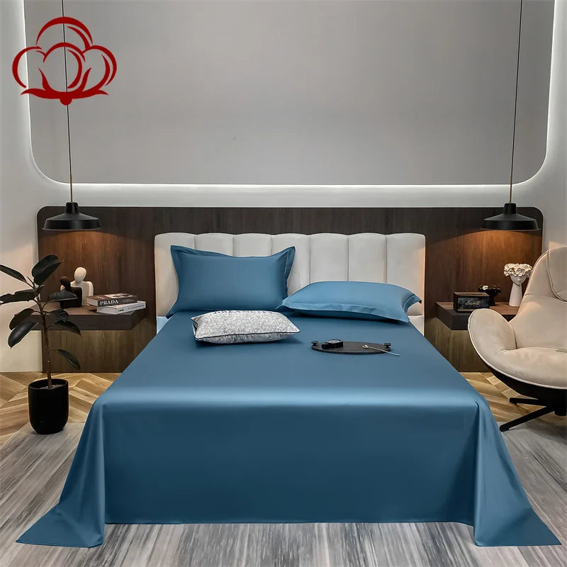 Drap plat en coton bleu - 160x230cm