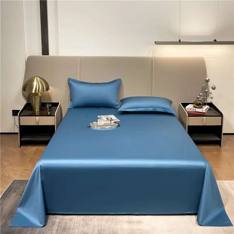 Drap plat en coton à fibres bleu - 245x245cm