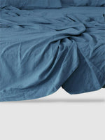 Drap plat en lin 200x230 - Bleu lac