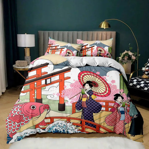 Parure de lit motif japonais