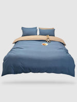 housse de couette couleur unie 180x220 - Bleu/camel