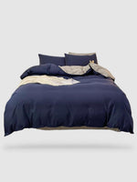 housse de couette couleur unie 180x220 - Bleu foncé/gris