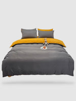 housse de couette couleur unie 180x220 - Gris/jaune