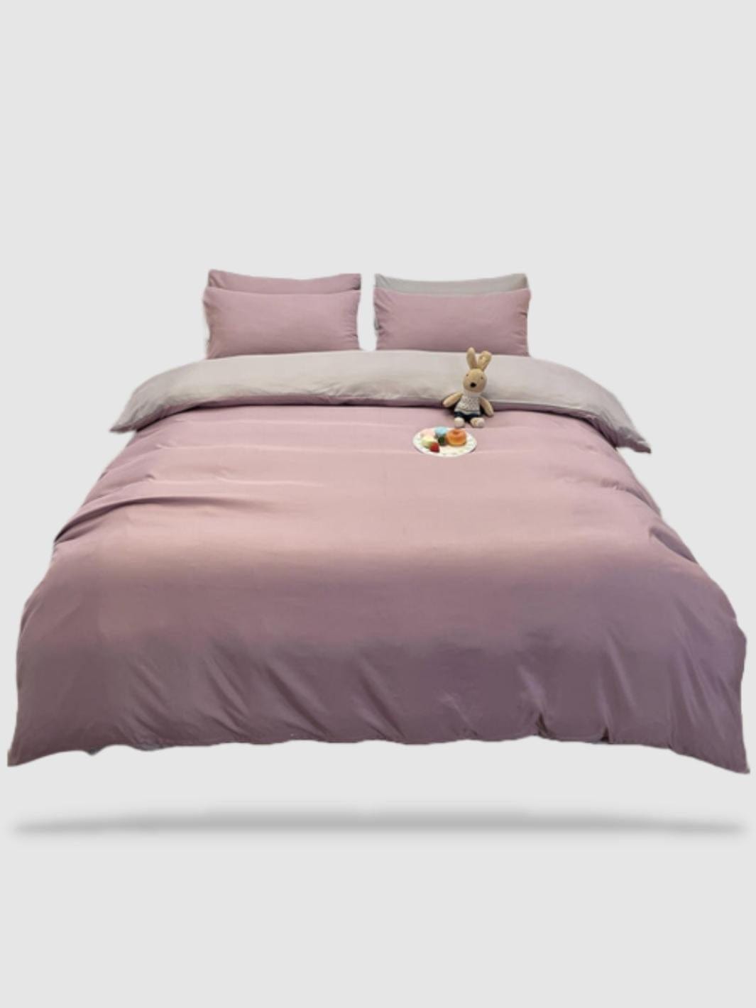 housse de couette couleur unie 180x220 - Rose pastel/gris